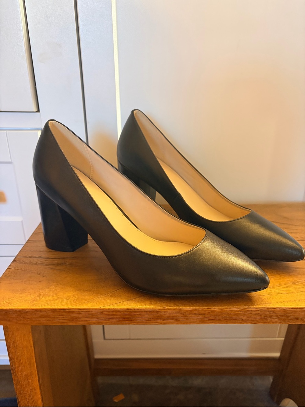 Cole Haan Black Leather Block Heel Pumps